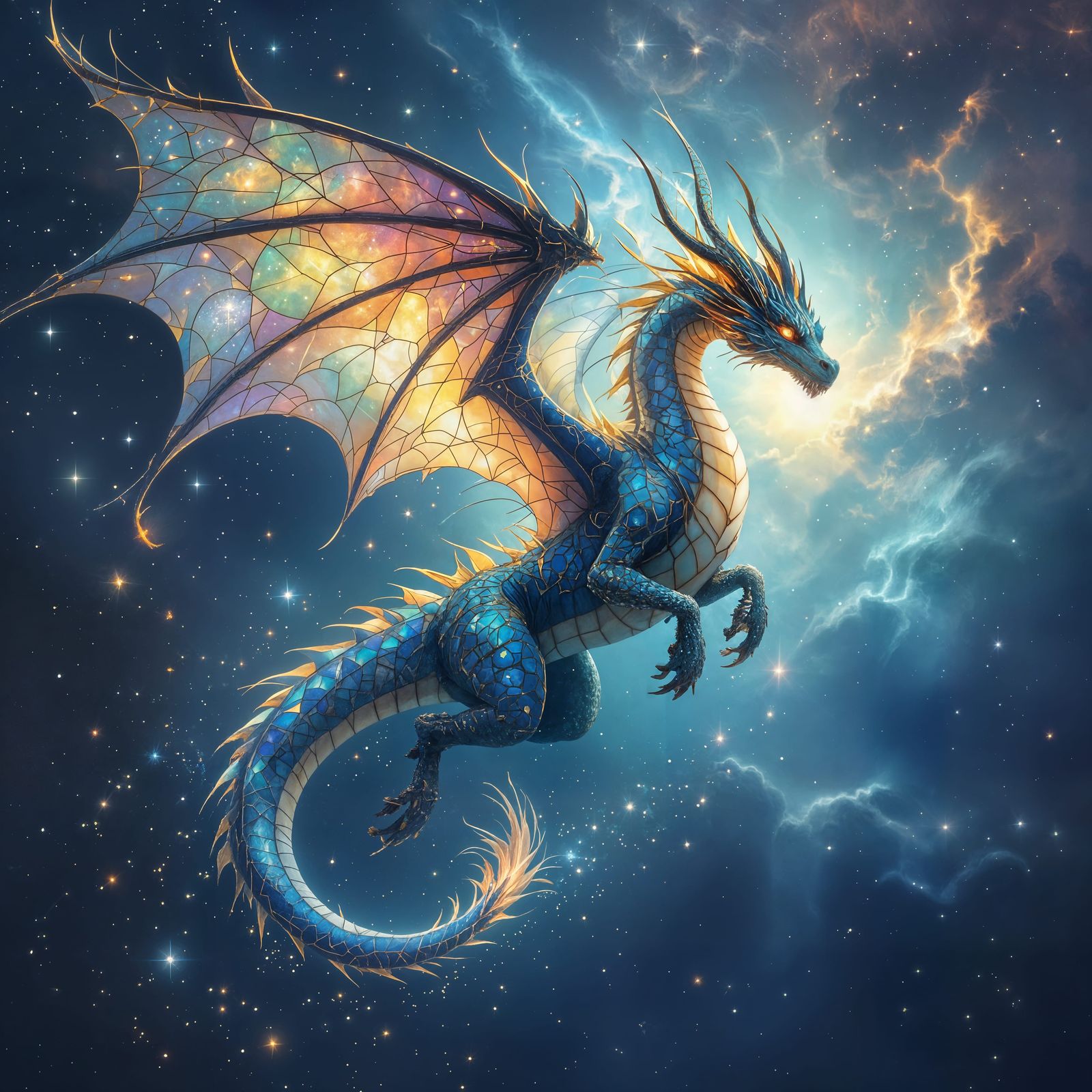 Bioluminescent Dragon Soaring Through a Cosmic Nebula