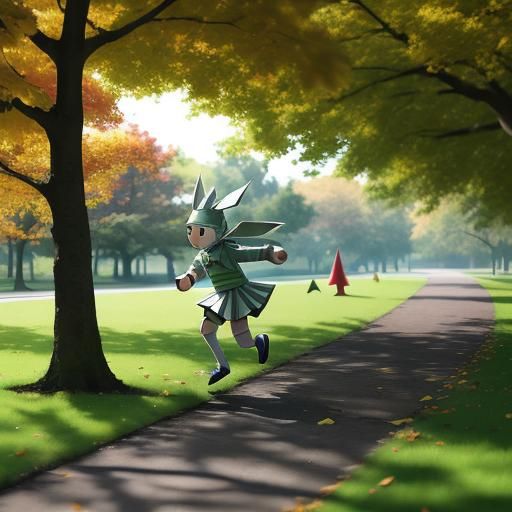 Pickle Running Through Park in Origami Style