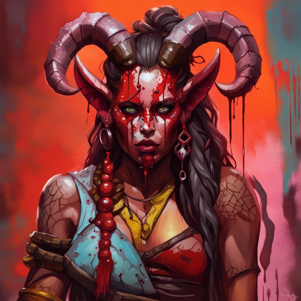 Tiefling Barbarian in Graffiti Art Style