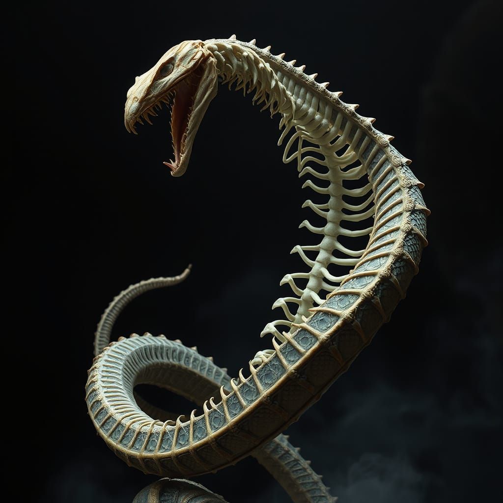 Skeletal Serpent in Dark, Eerie Landscape