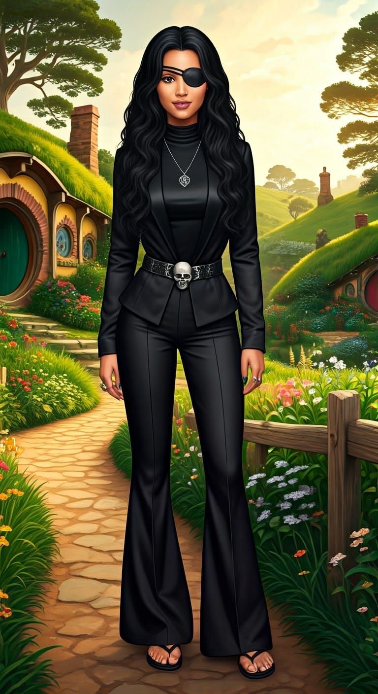 Elegant Adventurer in Whimsical Hobbiton