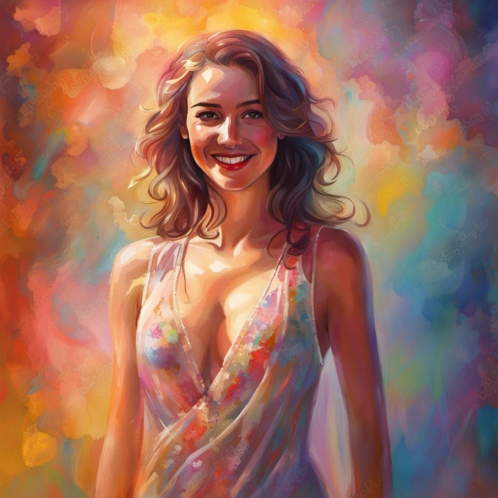 Smiling Woman Portrait in Splash Art Style