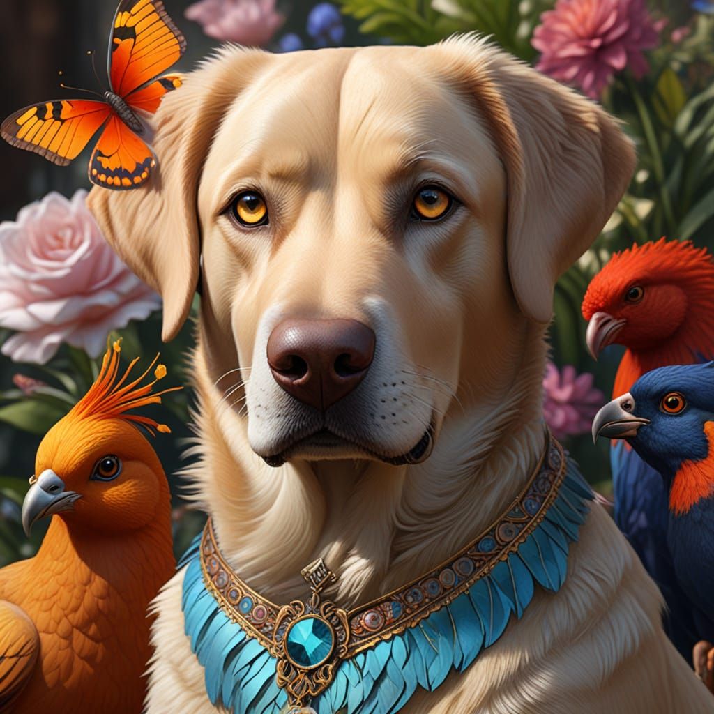 Vibrant Labrador Portrait in Tropical Paradise