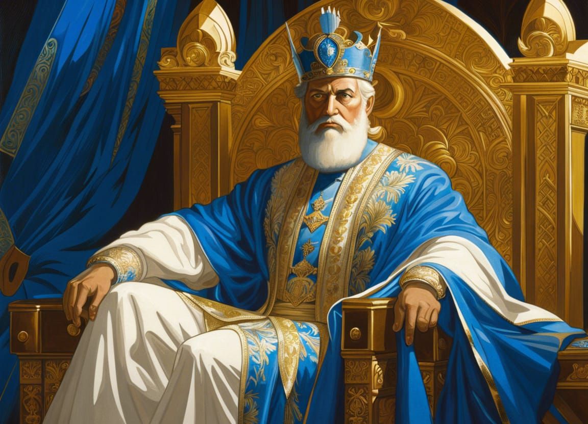 Ancient King on Throne in Neo-Classical Style