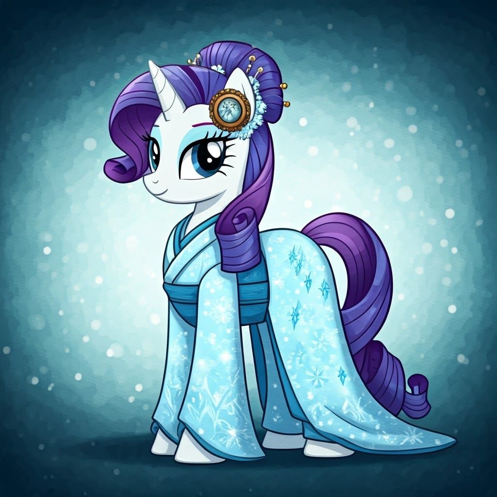 Ethereal Steampunk Pony in Snow-Themed Kimono