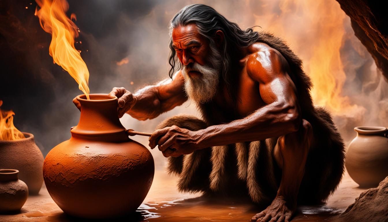 Caveman Crafts First Clay Vase: Hyperrealistic Concept Art
