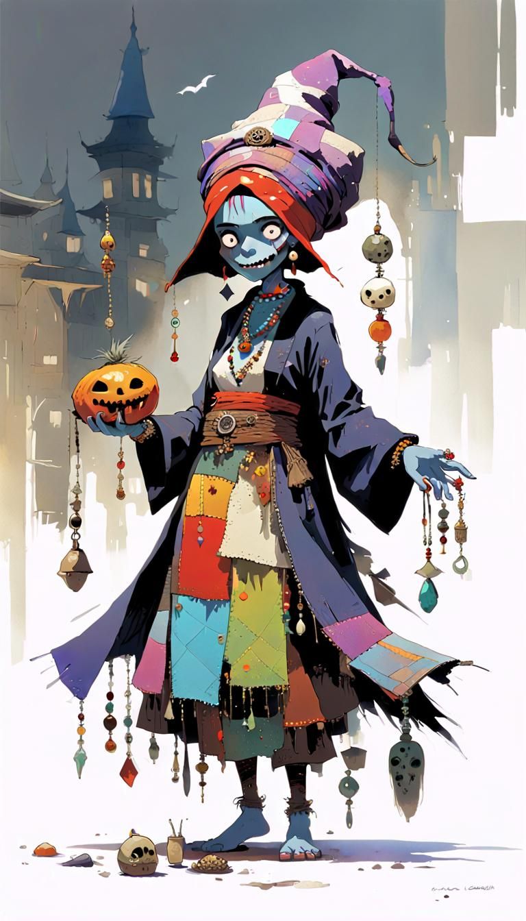 Fantasy Orc Witch Conjuring in Anime Style