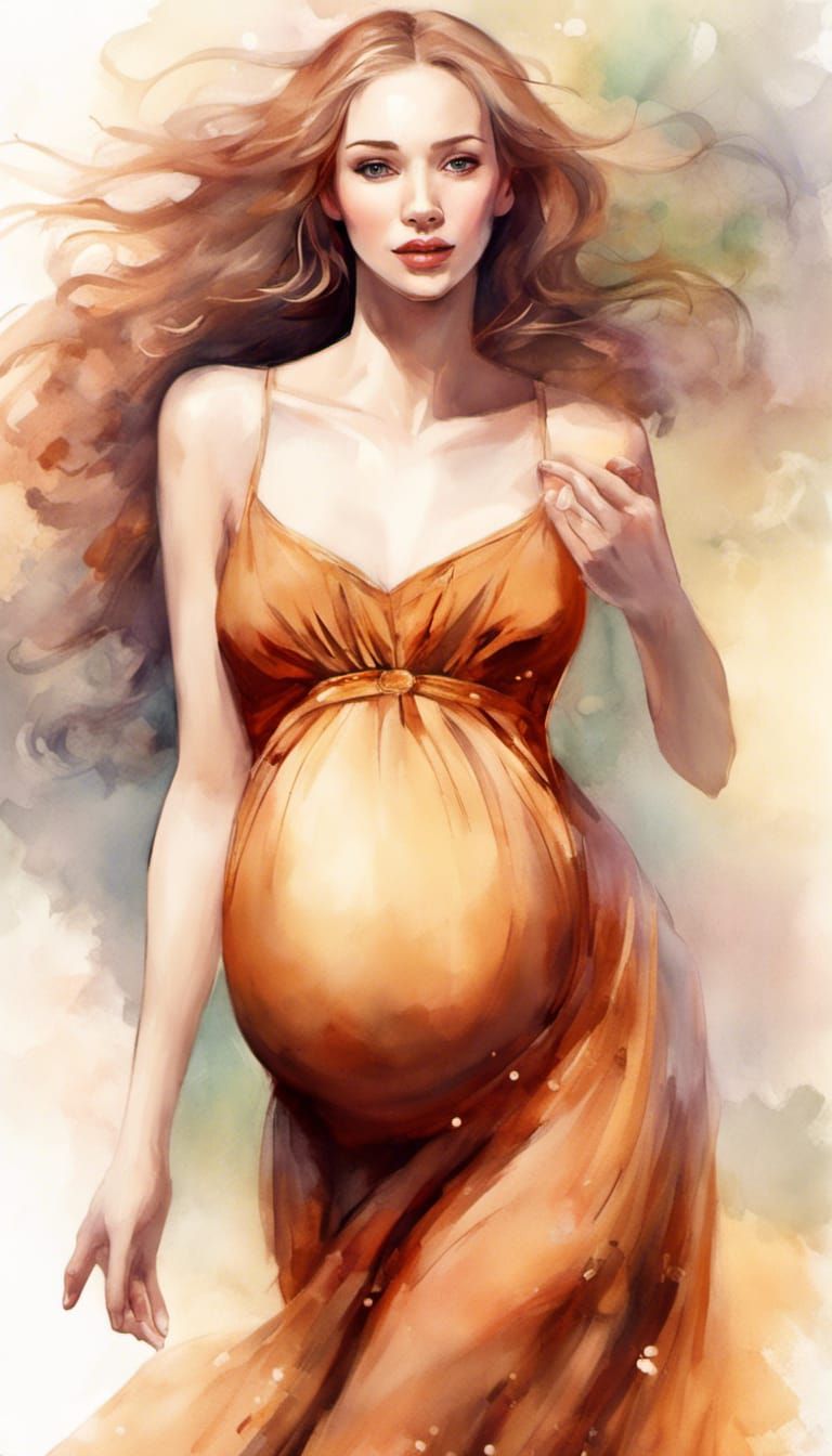 Joyful Pregnant Woman Dancing in Green Dress