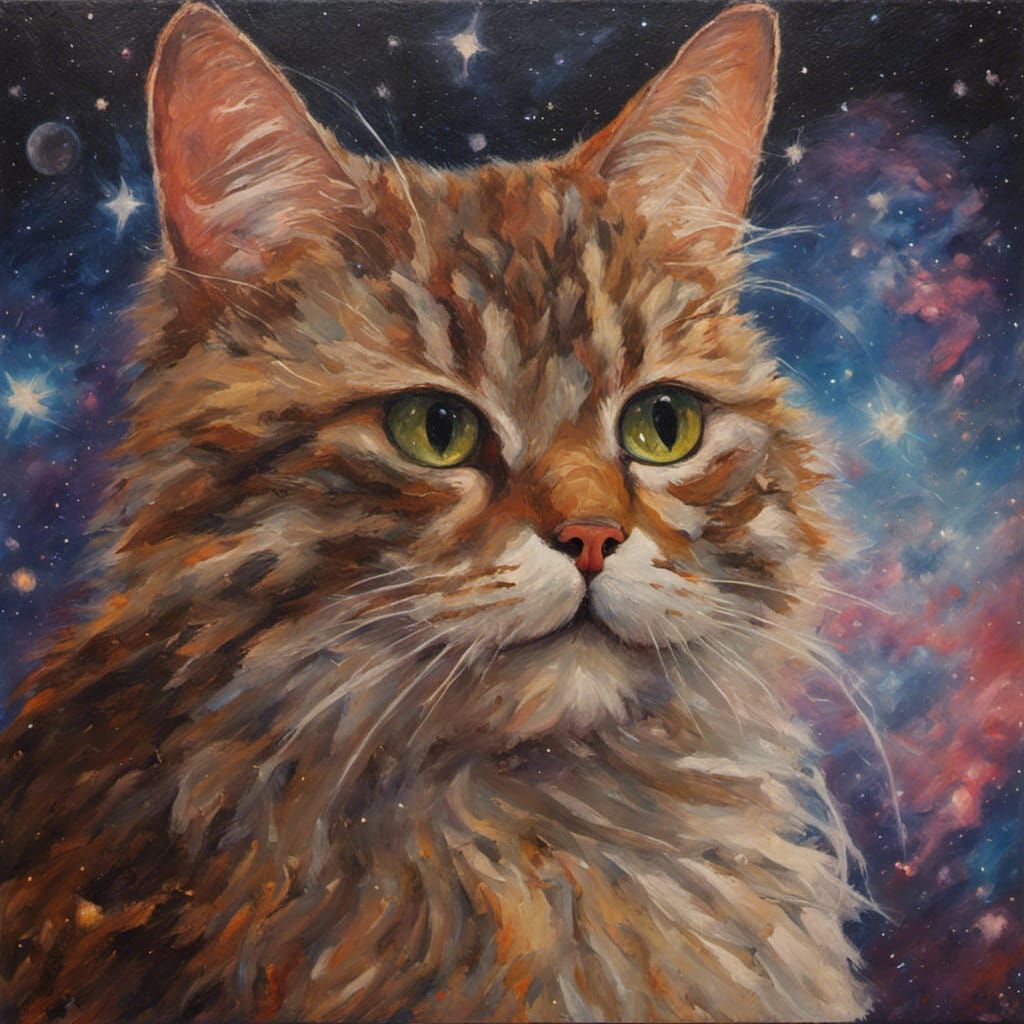 Galactic Cat: An Oil Painting of Cosmic Feline