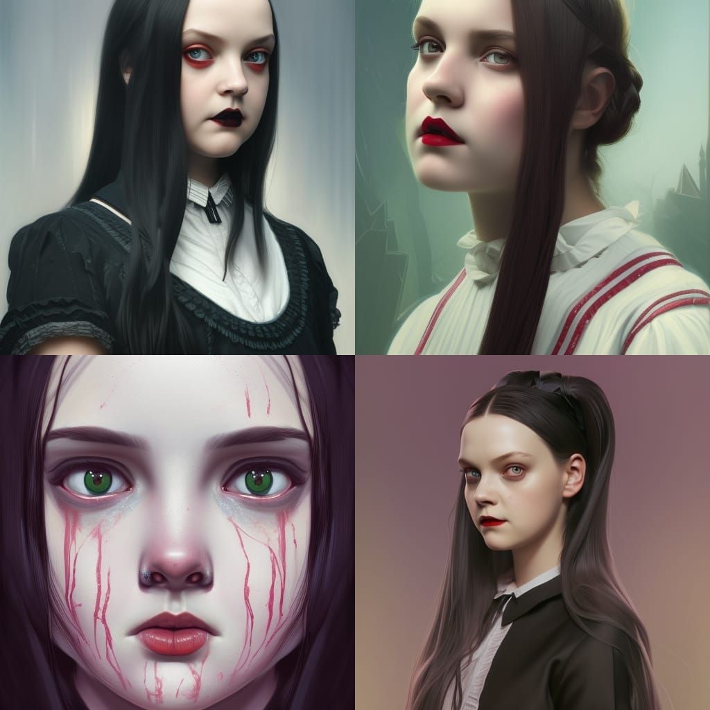 Wednesday Addams Portrait in Art Nouveau Style