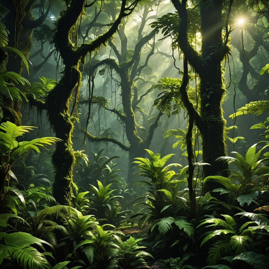 Flaming Tucan in a Glowing Rainforest