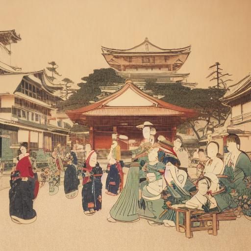 Ukiyo-e Lady Led into Room with Synthwave Ambiance