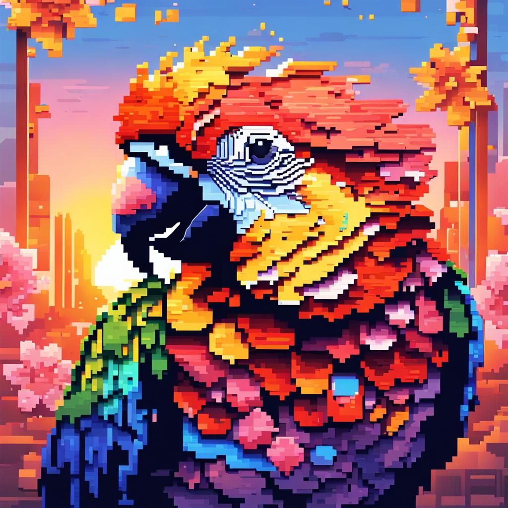 Pixel art of a parrot