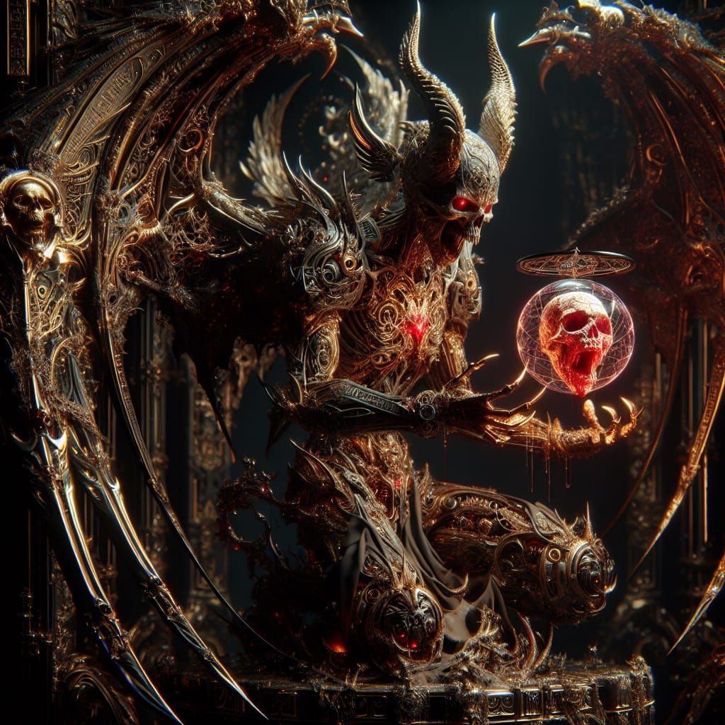 Angel of Darkness Descends with Glowing Runes