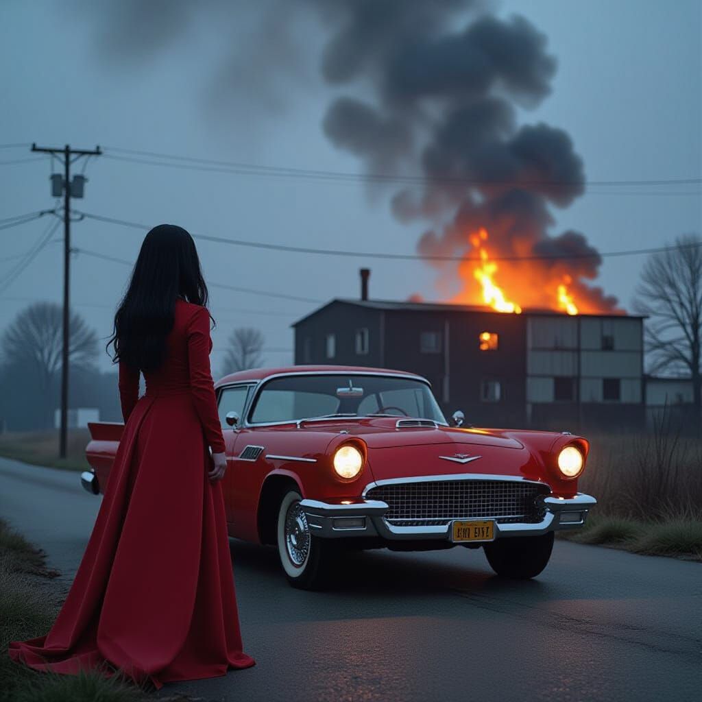 Evil Car Stares Down Burning Warehouse