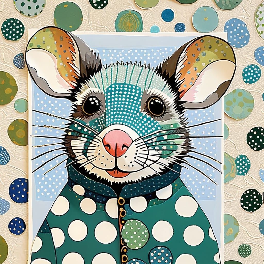 Whimsical Dark Green and Light Blue Polka Dot Rat Artwork