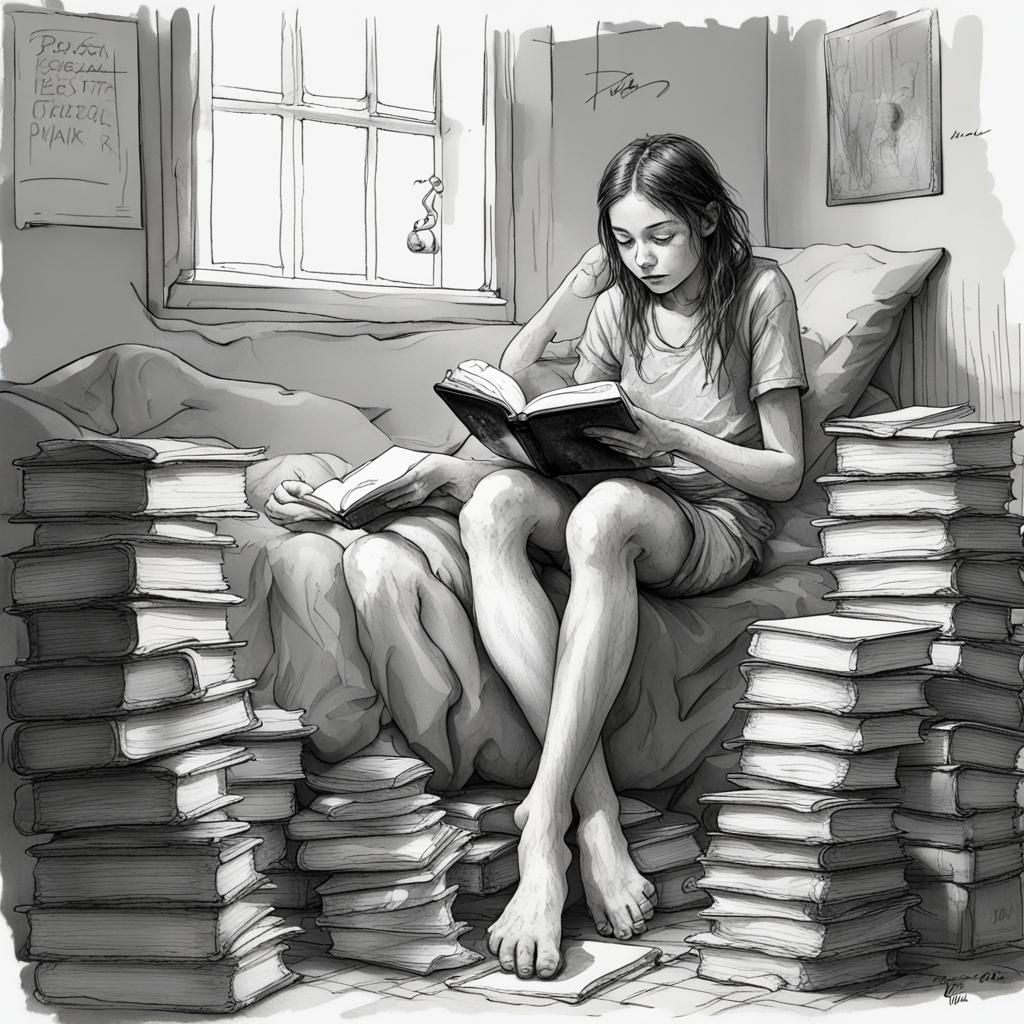 Young Woman Reading: Photorealistic Digital Art