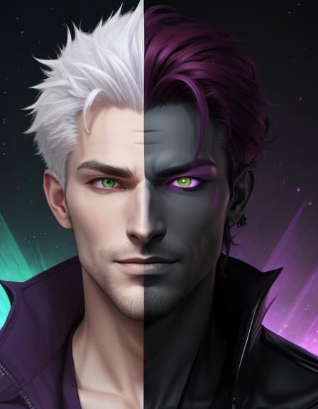 Split Face: Caucasian and Dark Purple Skin