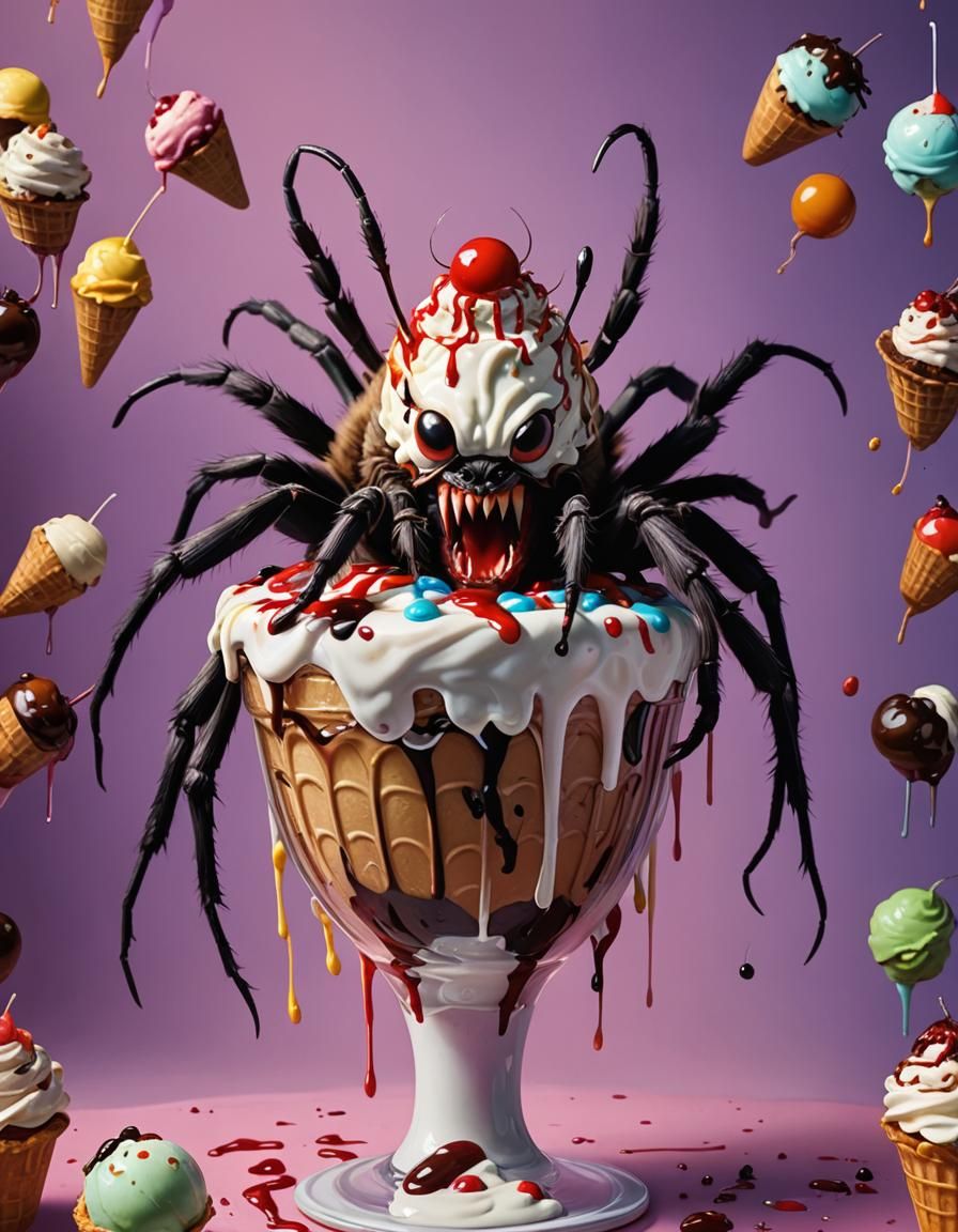 Hyperrealistic Ice Cream Spider Creature Concept Art