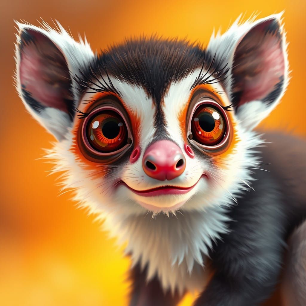 Vibrant Lemur Portrait in Whimsical Pixar Style