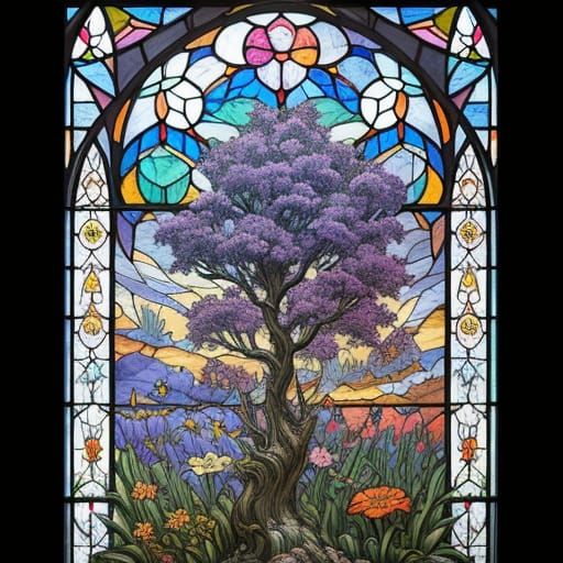 Modern Stained Glass Flowers and Birds Coloring Book Art