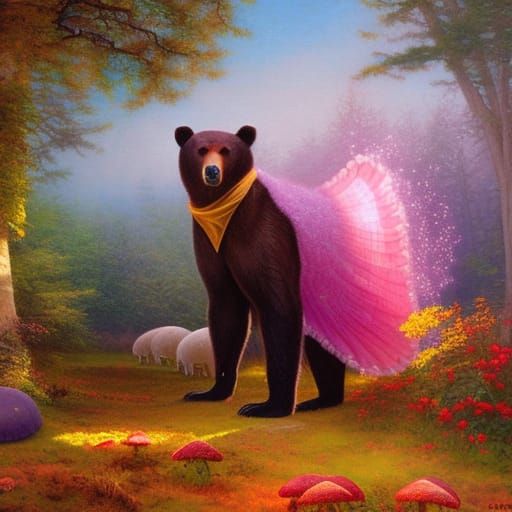 Bear with Pleated Collar in Fantasy Oil Painting