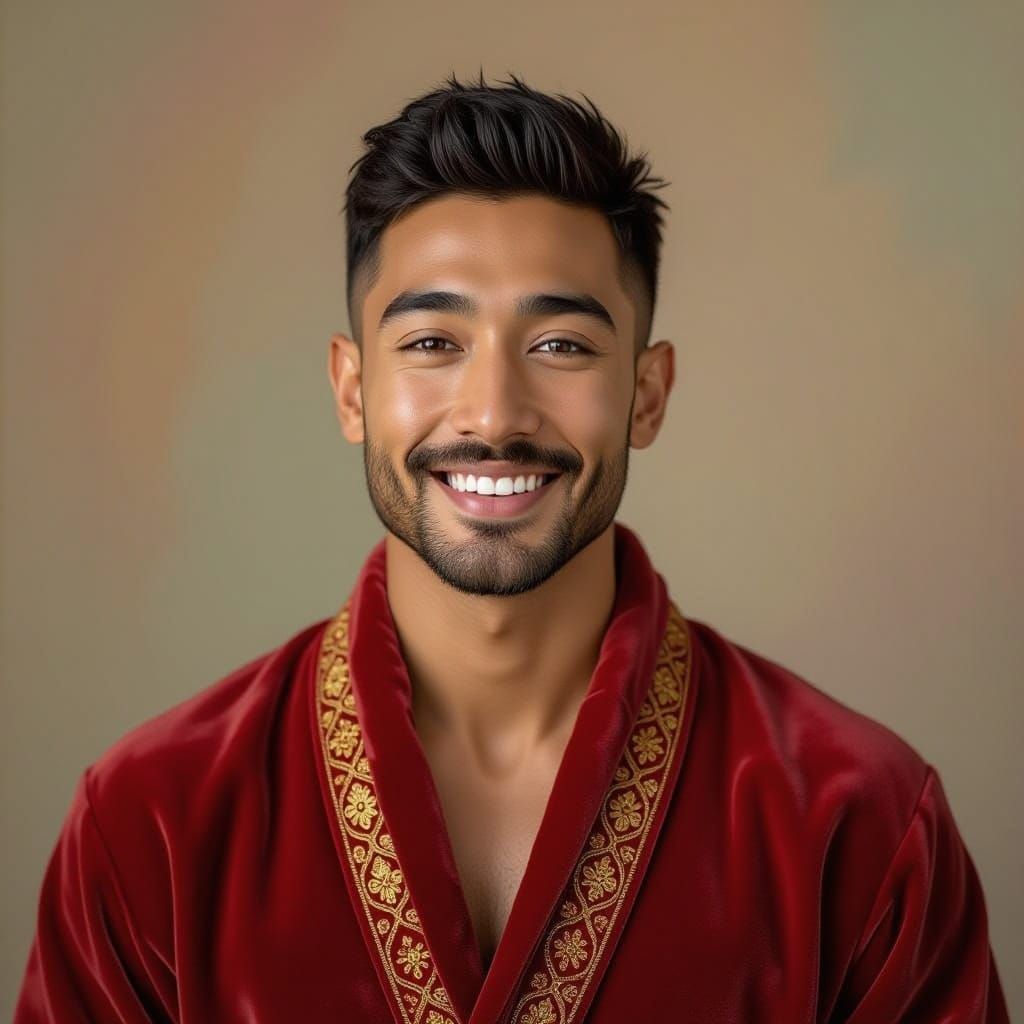 Joyful Man in Velvet Robe, Neo-Impressionist Style