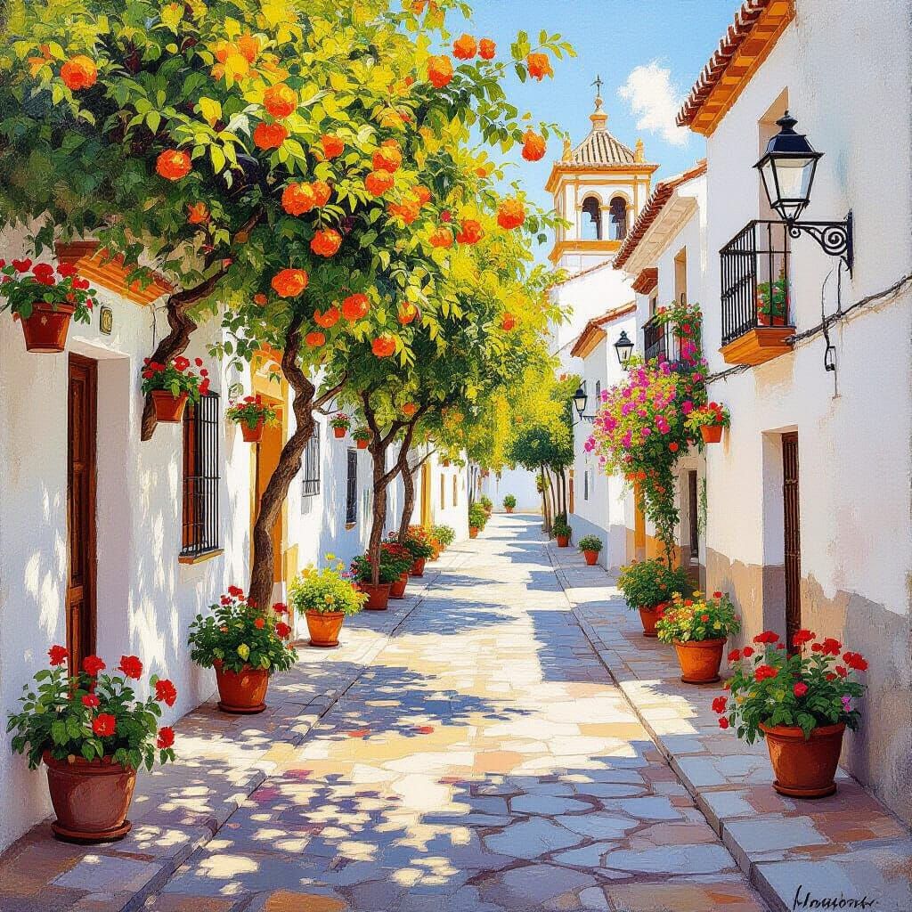 Vibrant Seville Street Scene in Golden Afternoon Light