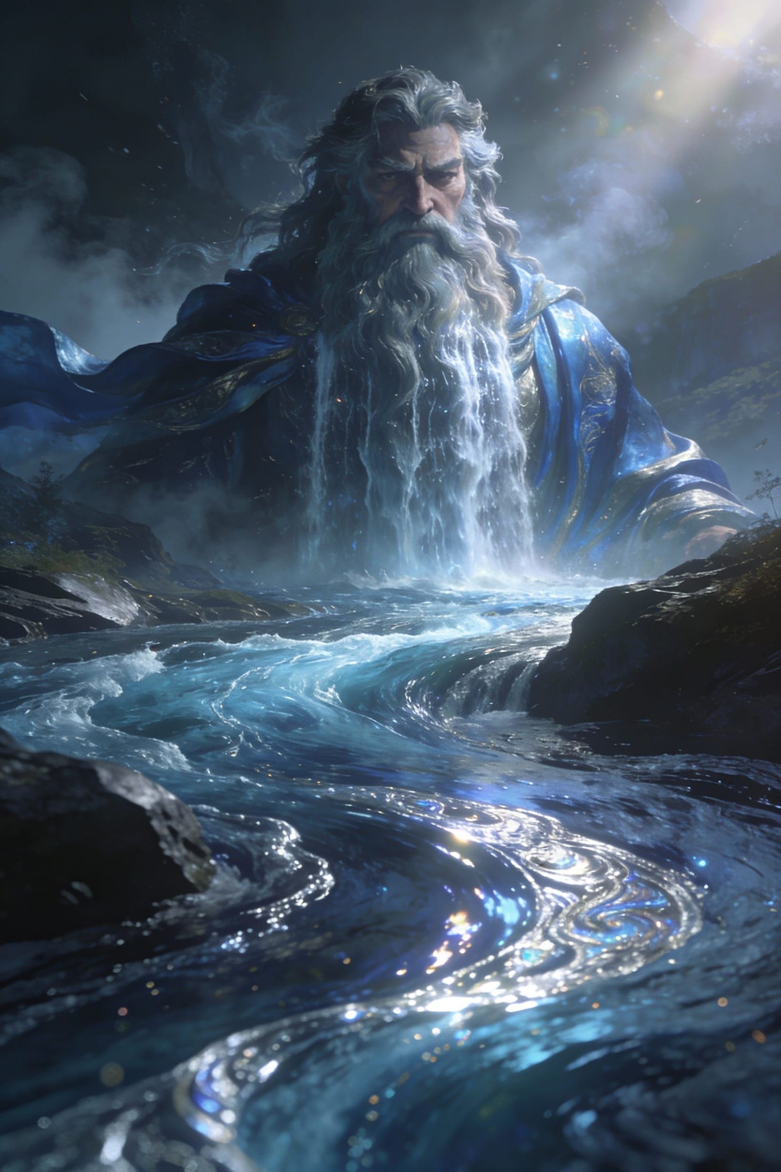 River God as Majestic Waterfall Beard