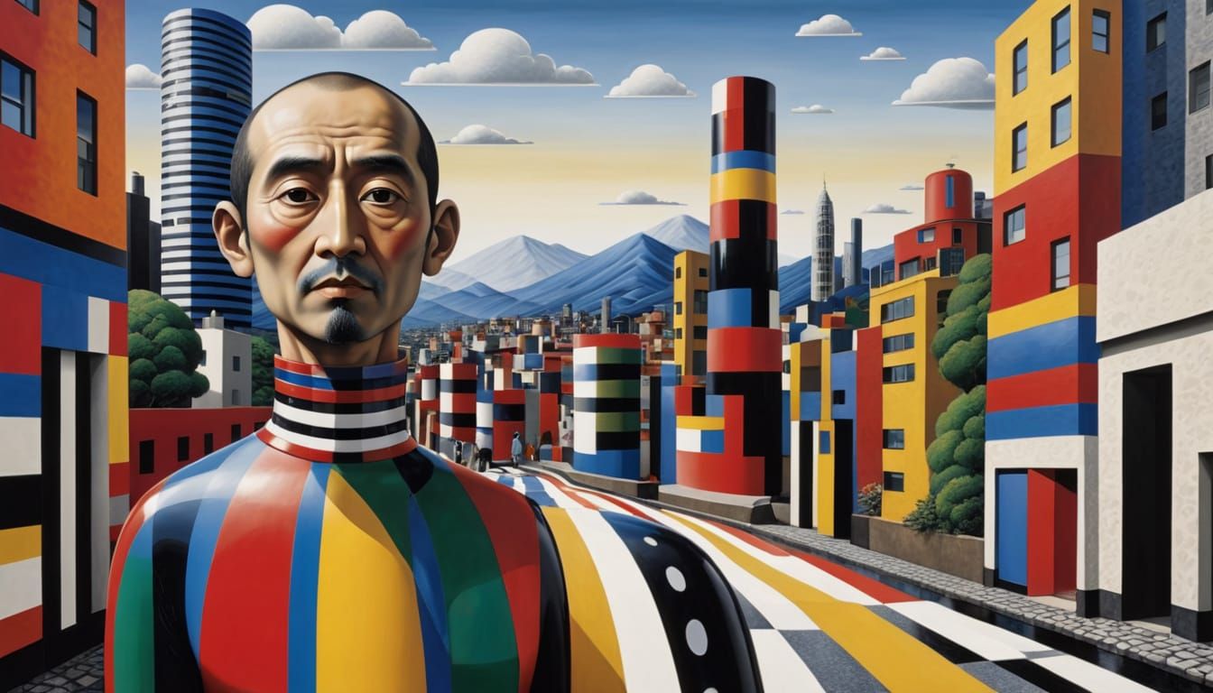 Cityscape and Portrait in Jun Kaneko Style