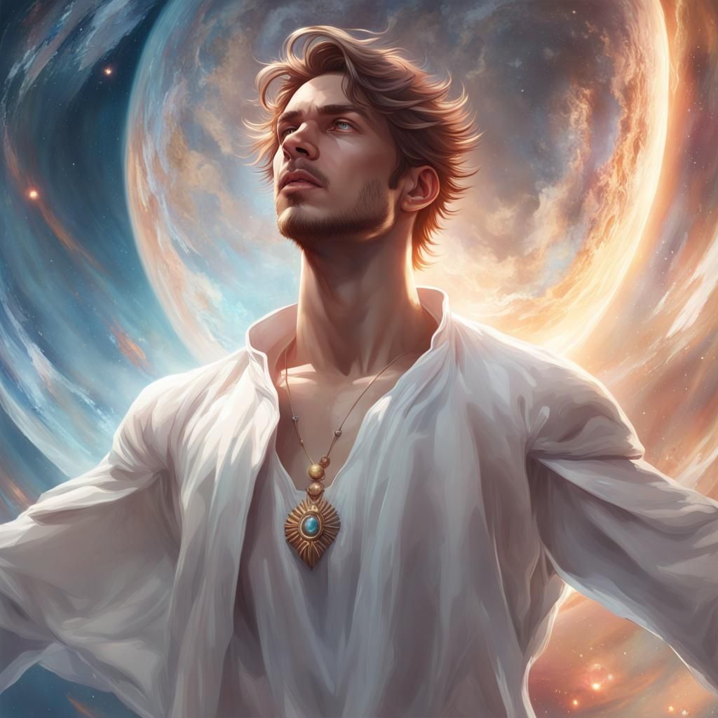 Young Man with Divine Power in Space