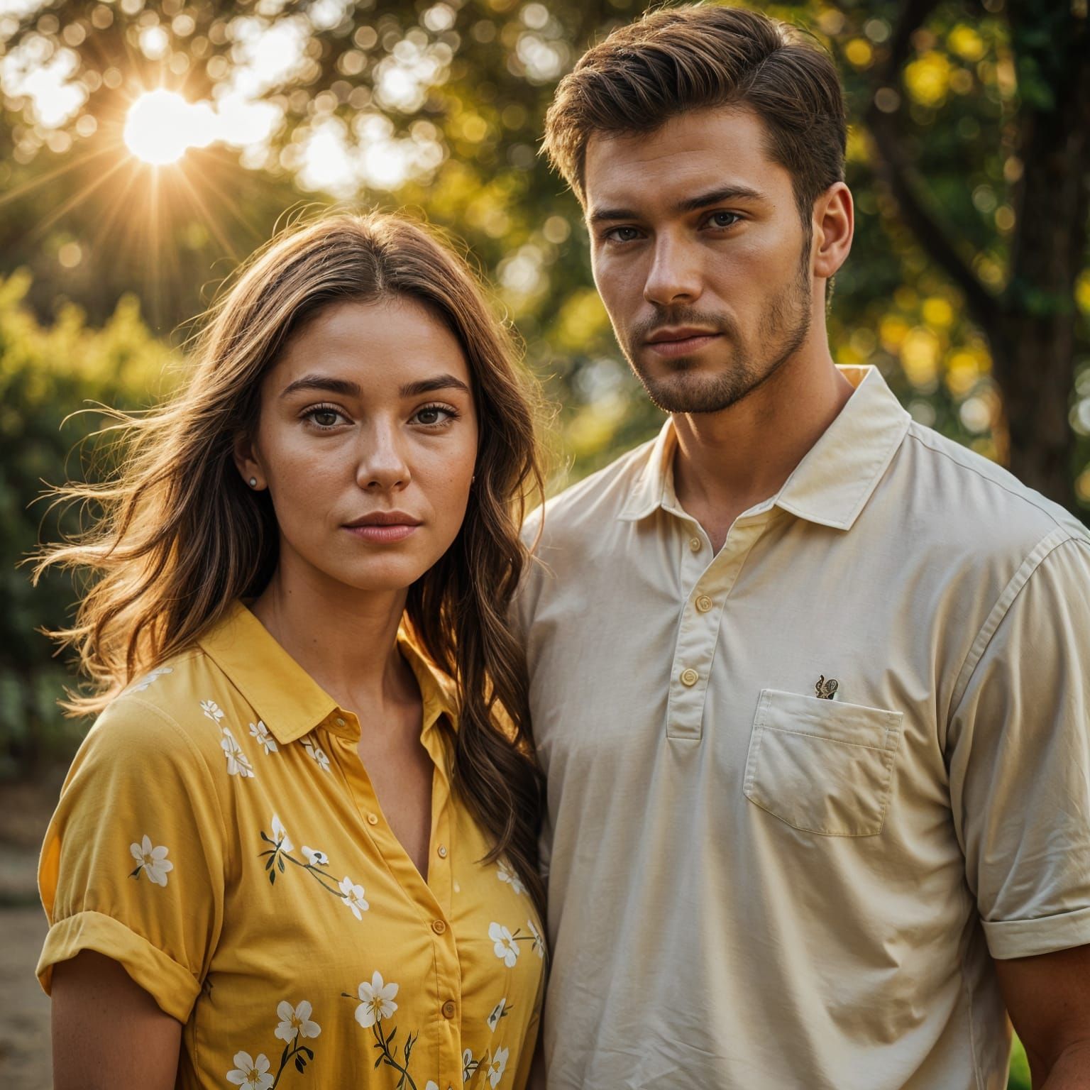 Woman in Yellow Dress with Man in Polo Shirt