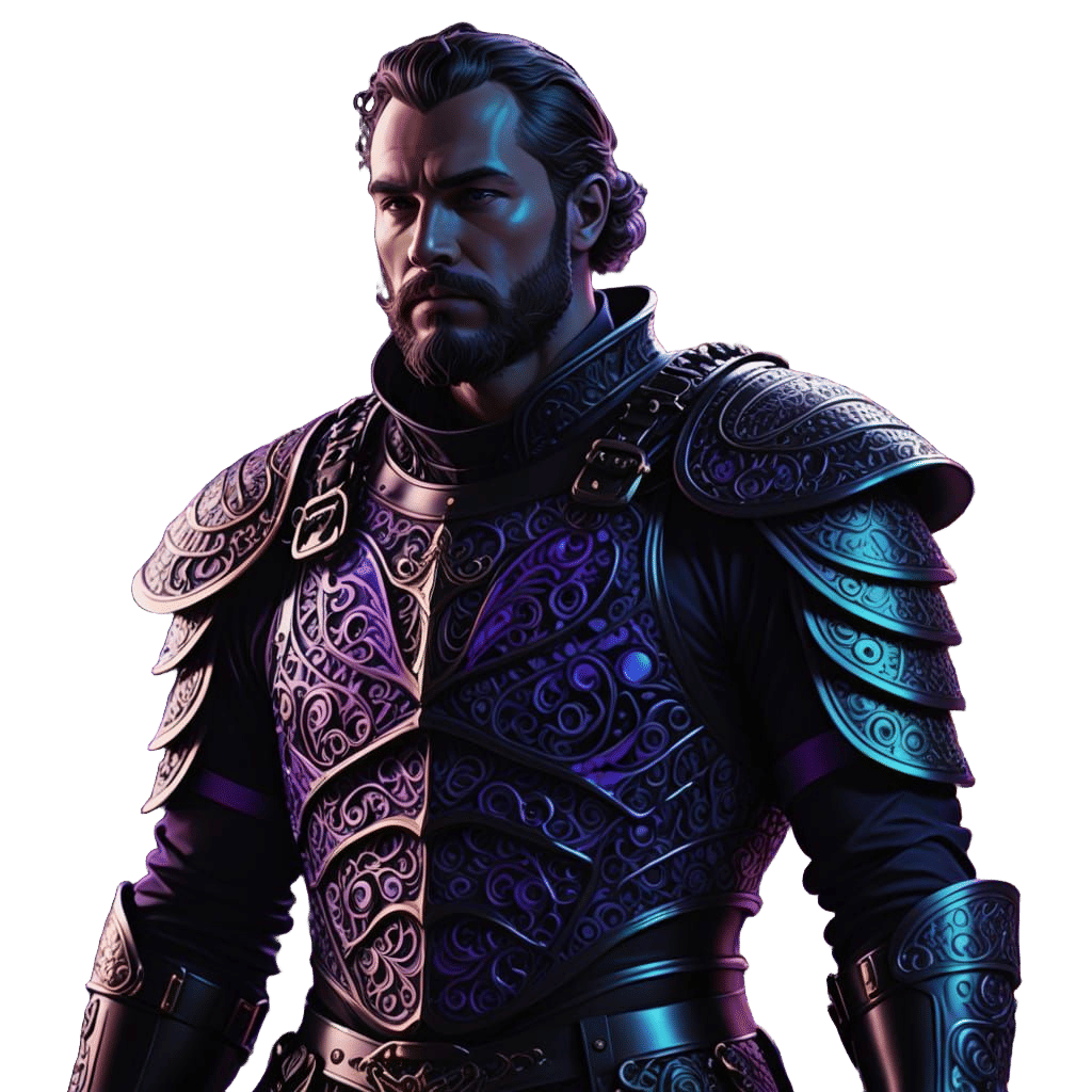 Sailor in Black Armor with Ultraviolet Fractal Graphics