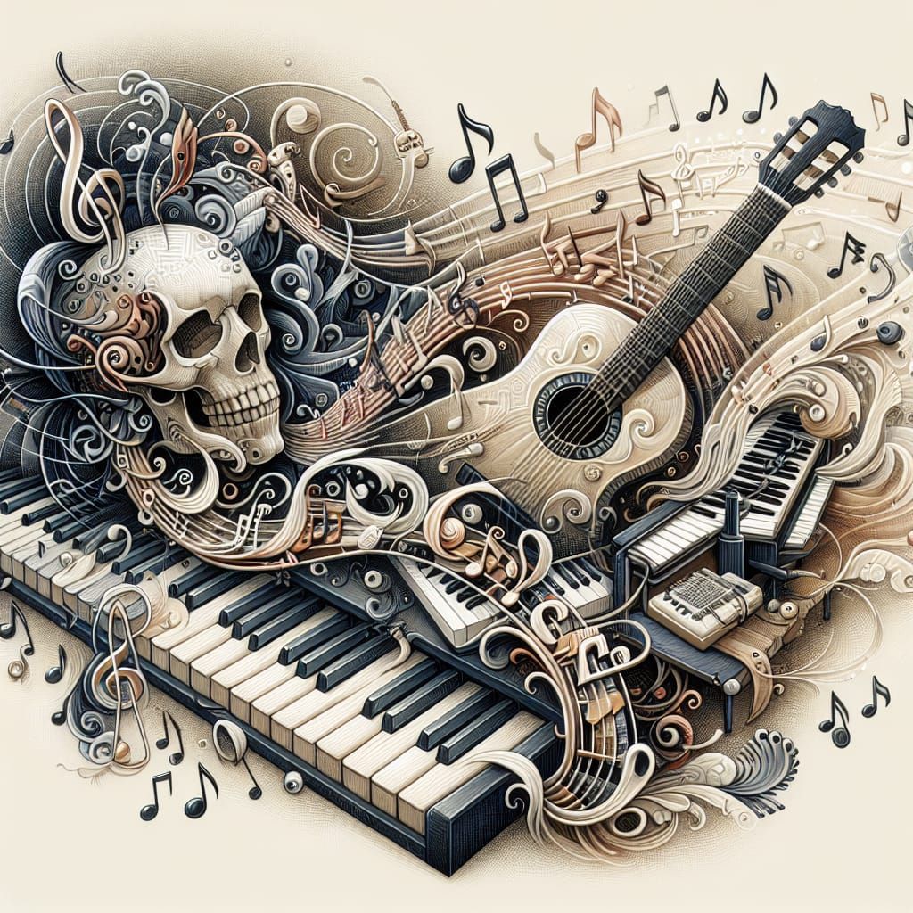 A creative and artistic illustration where music notes coexi...