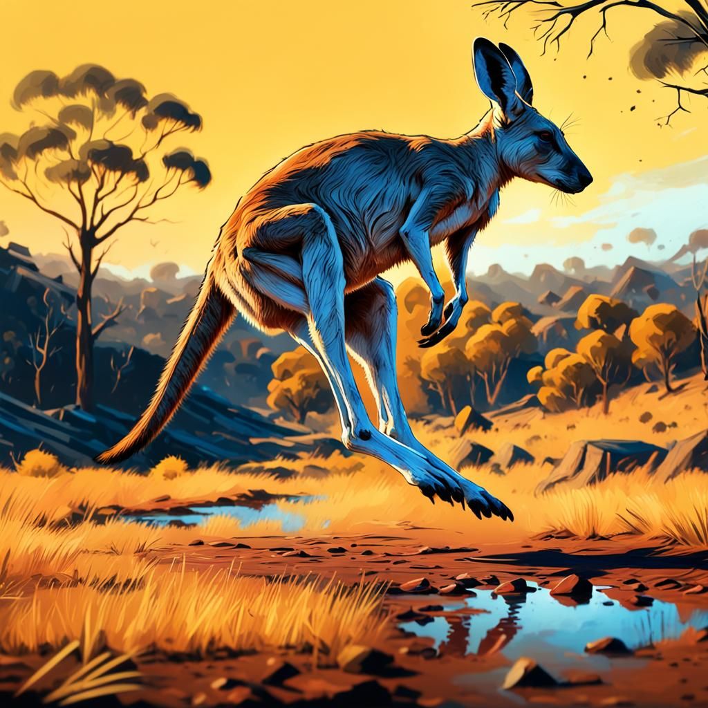 A kangaroo jumping , symmetrical kangaroo body, side view, s...