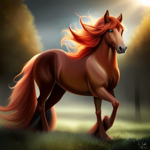 Red Clydesdale Centaur Goddess with Flowing Mane