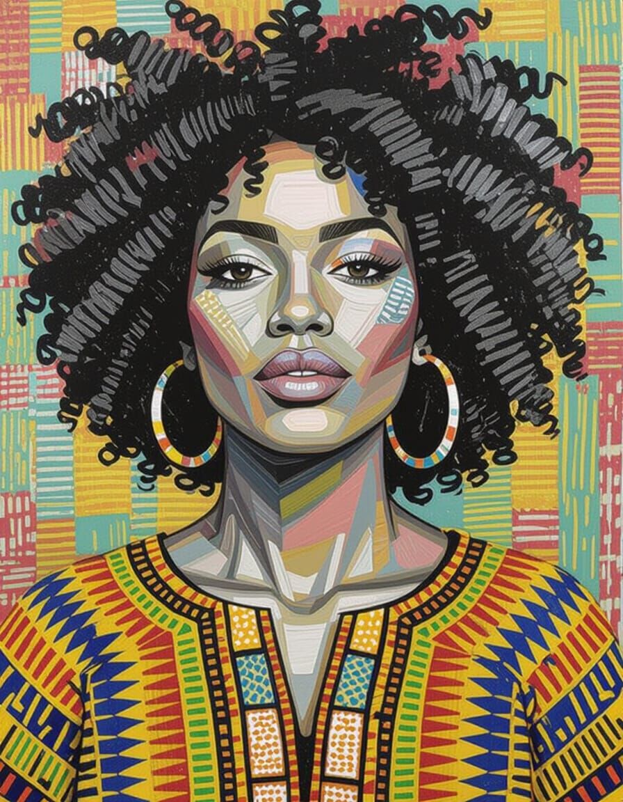 Vibrant Portrait of a Woman in Kente Cloth