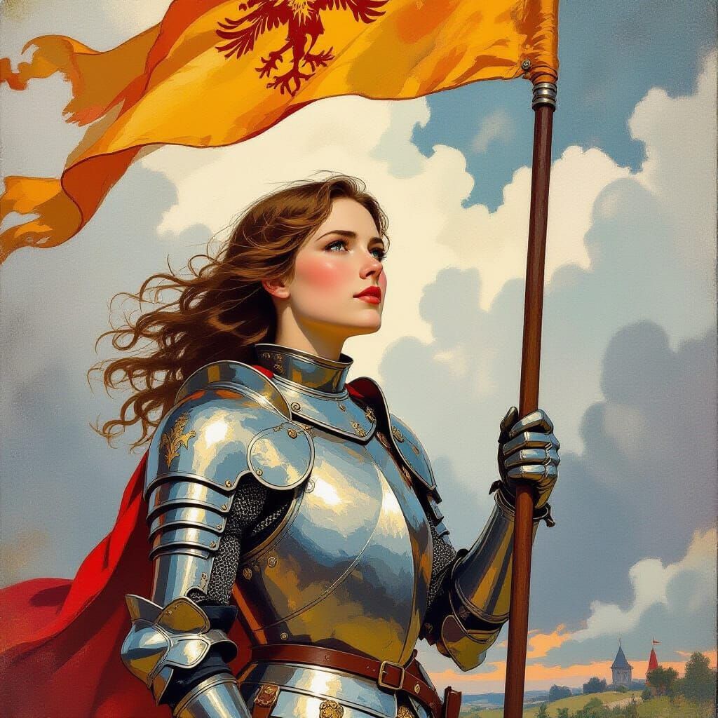 Joan Of Arc In Shining Armor With Banner
