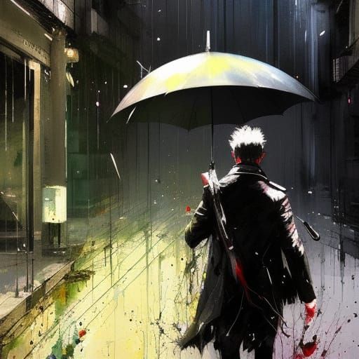 Umbrella Figure in Dark Textured Speedpaint Style