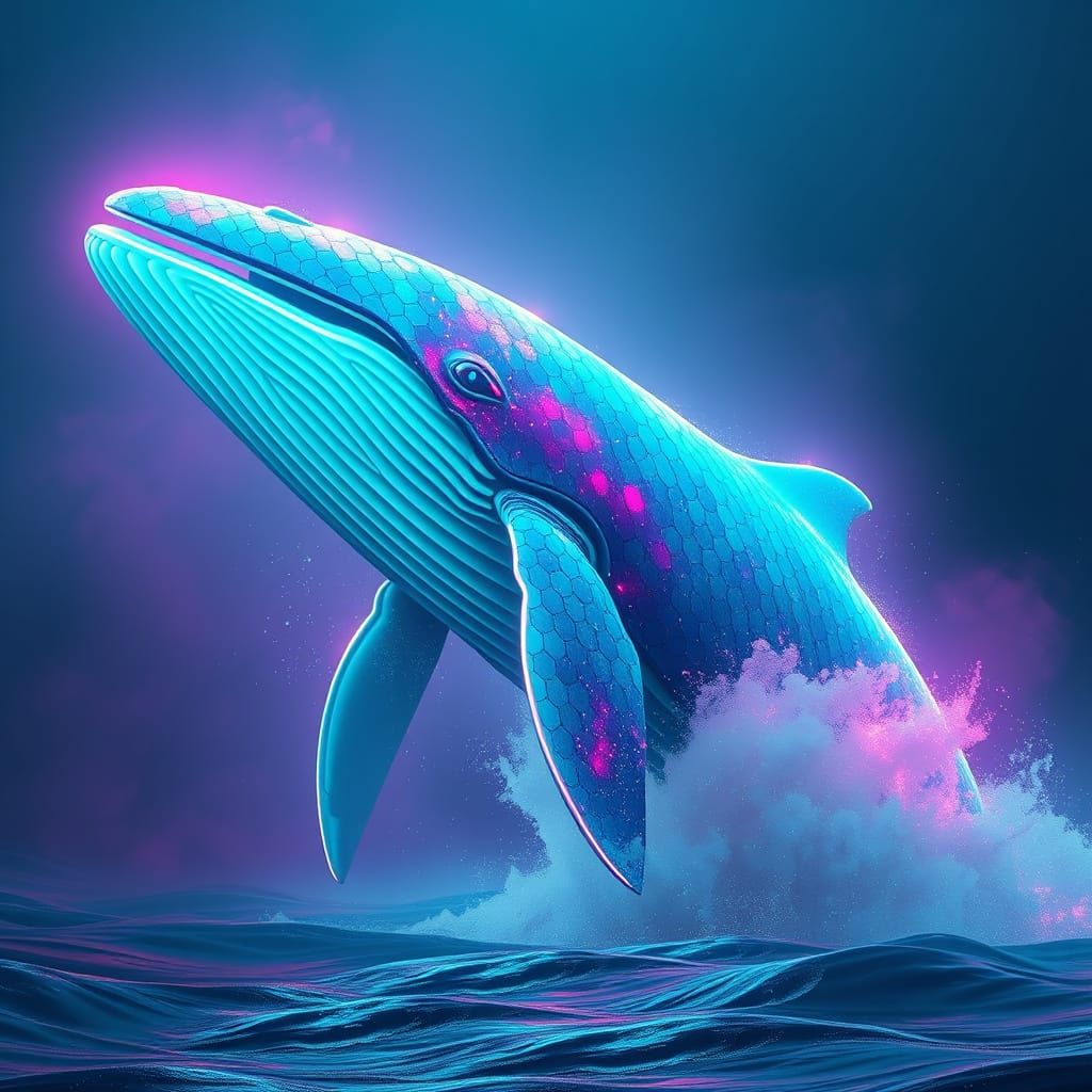 Neon Whale Breaching: Fantasy Concept Art