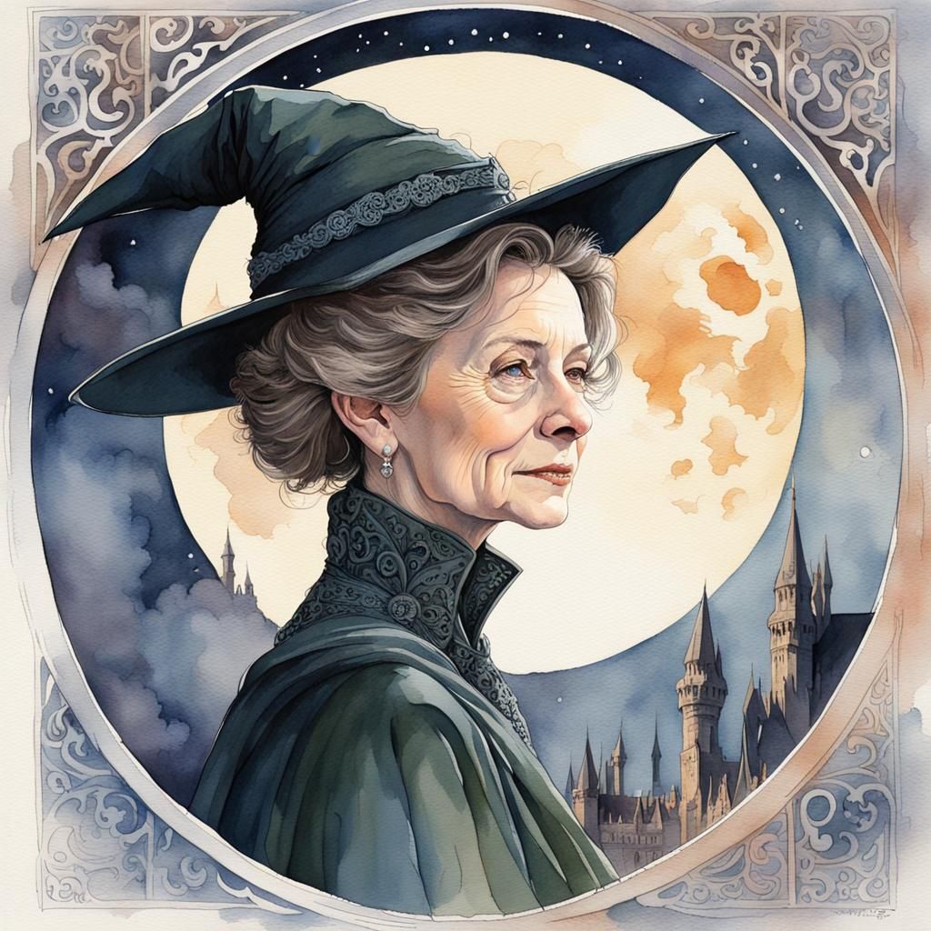 Minerva McGonagall Portrait in Watercolor Style