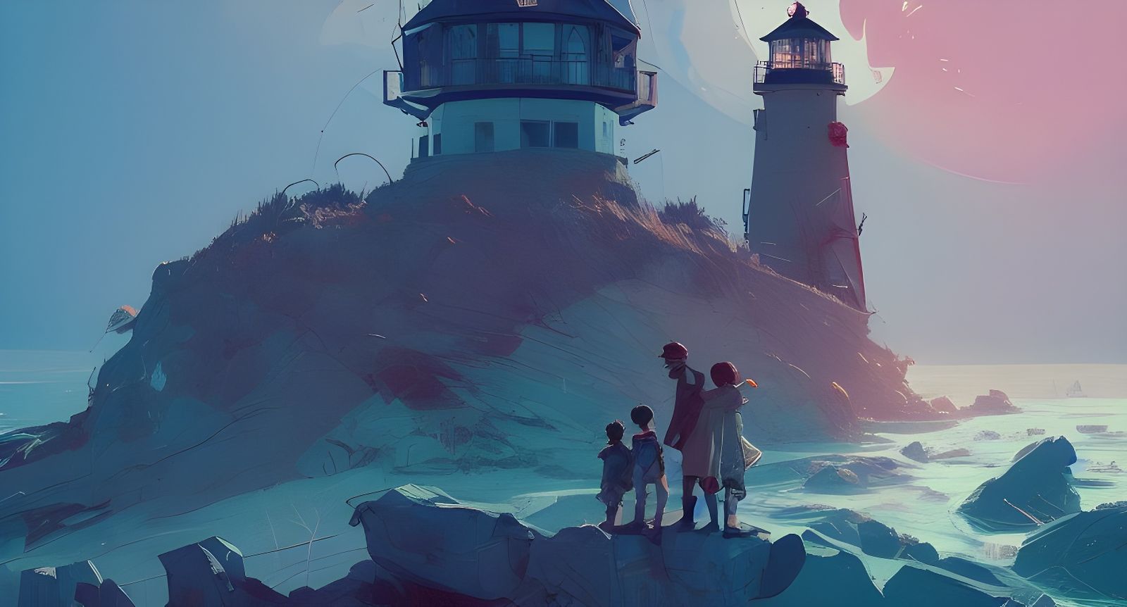 Boys at the Lighthouse: Digital Illustration