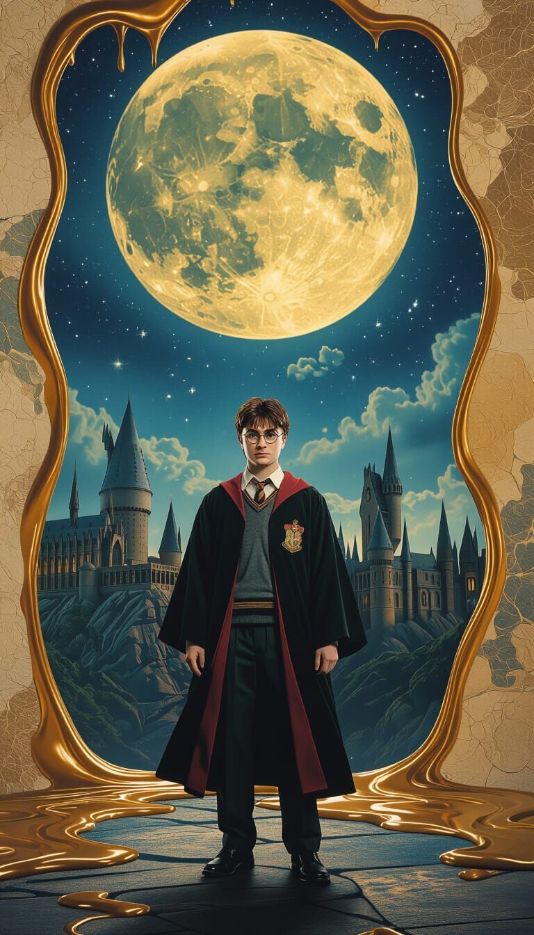 Harry Potter in Surreal Moonlit Scene as Film Still