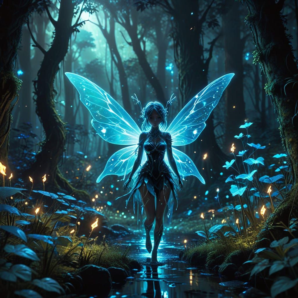 Enchanted Fairy in Luminous Forest, Anime Style