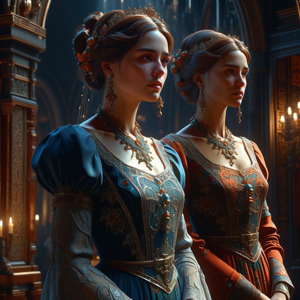 Envious Woman and Ornate Dress, Dark Fantasy Art