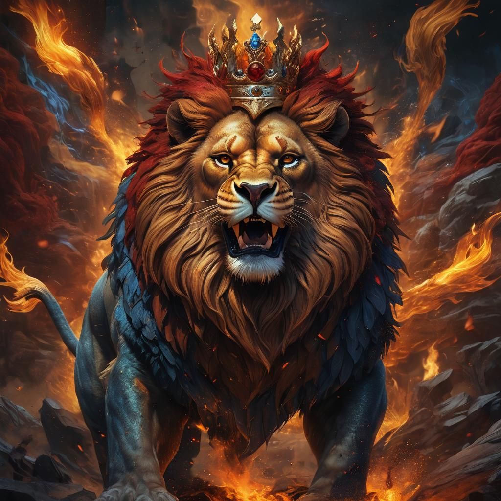 Furious Lion King Champion in Flames: Fantasy Art