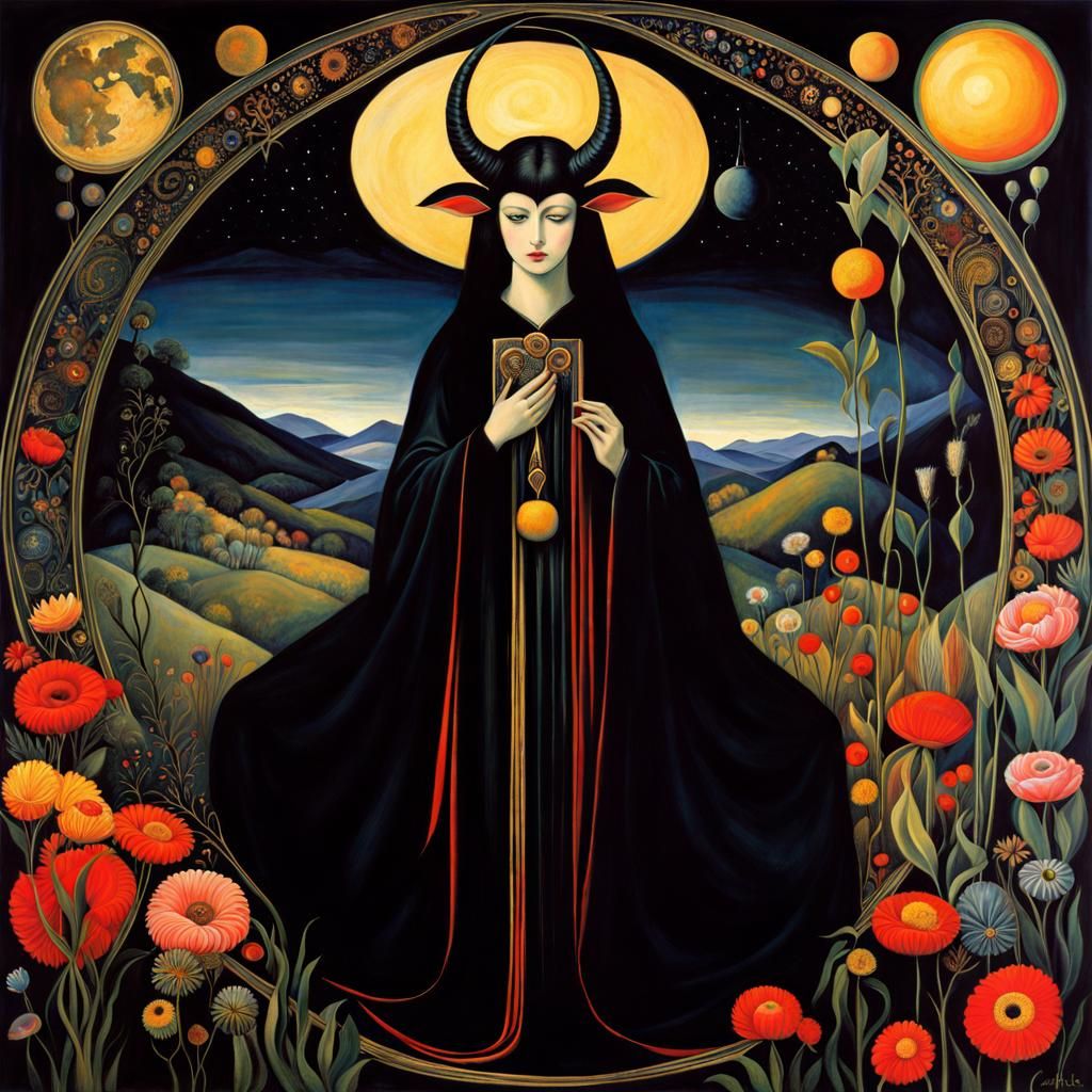 Gothic Goddess in Cosmic Psychedelic Anime Style