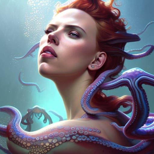 Octopus Mermaid Portrait in Art Nouveau Style