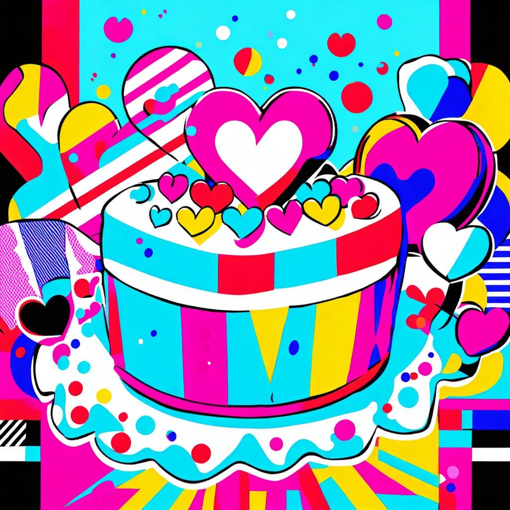 Retro Pop Art Heart Cake Still Life