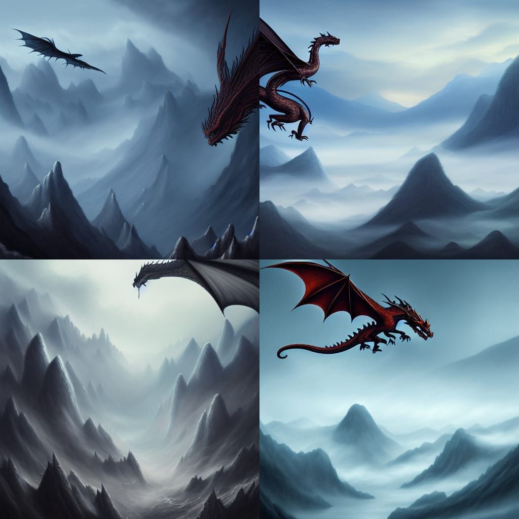 Dragons Fly Over Misty Mountains: Digital Painting